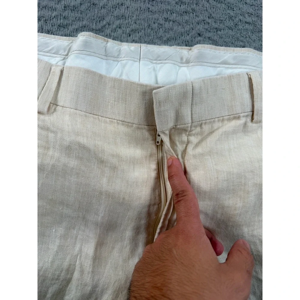 Baird McNutt Linen Pants Men's 36x30 Murano Alex Beige Slim Fit Summer Light